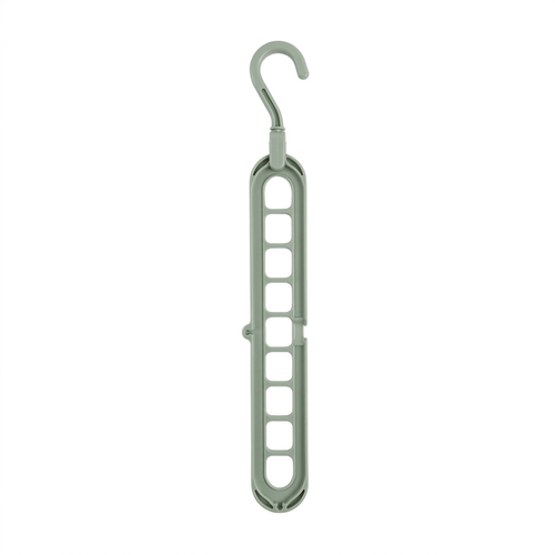 Our signature 9-hook space hanger in a muted sage green. Holds up to 9 garments in the space of one, with a 360° rotating head for any closet configuration.